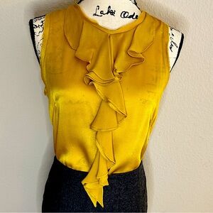 Milly Gold Silk Sleeveless Ruffle Front Blouse